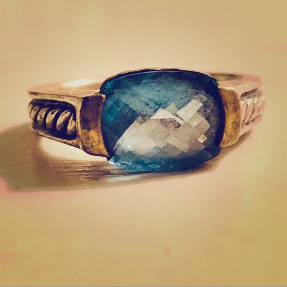 David Yurman Blue Topaz Ring with gold trim